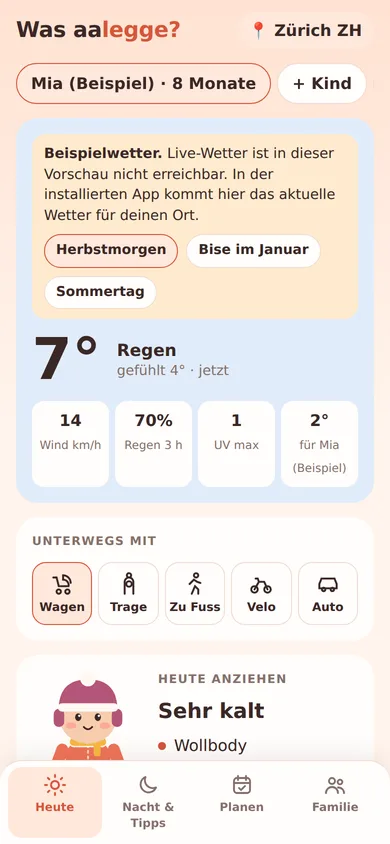 Heute-Ansicht mit Wetter